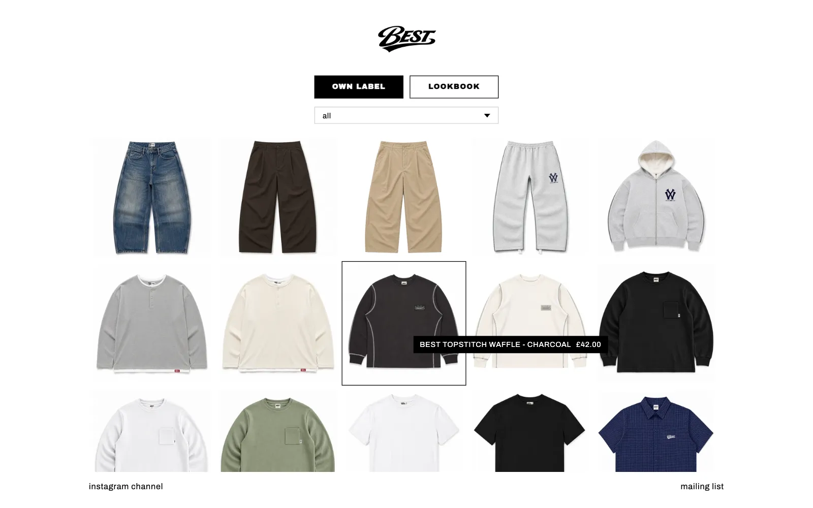 Best homepage product grid with a cursor label showing a product name and price
