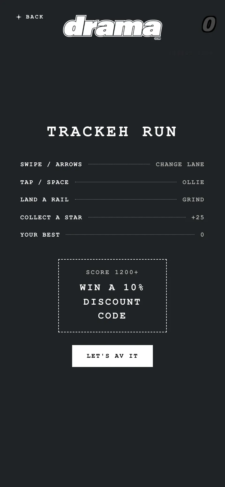 Trackeh Run start screen on a phone