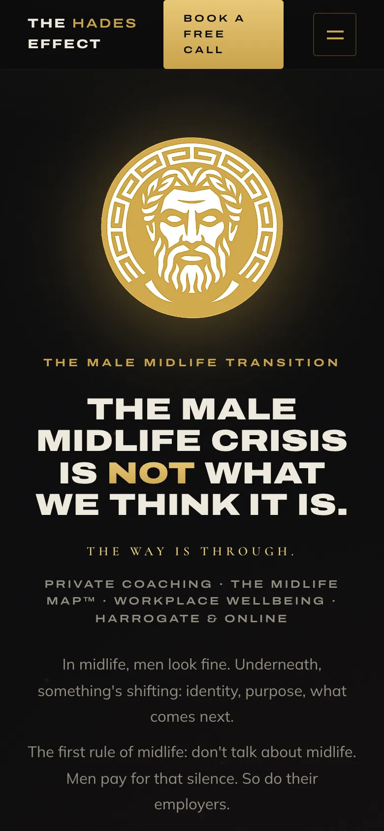 The Hades Effect homepage on a phone