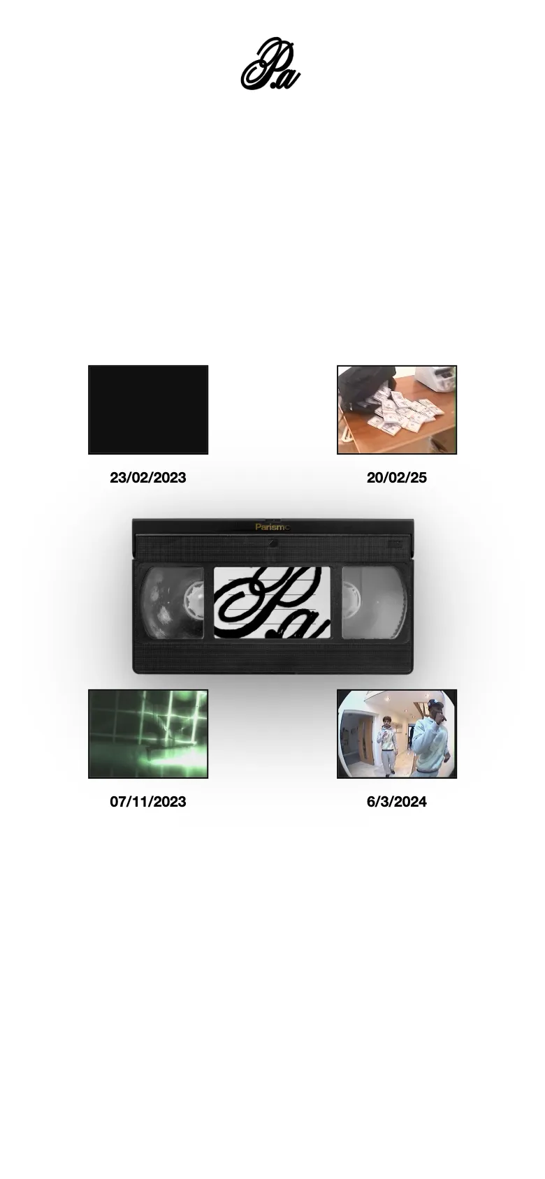 Parismo tapes page on a phone with film thumbnails around the VHS cassette